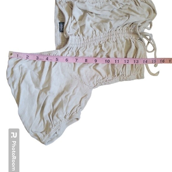 WILD FABLE CROPPED RUNCHED LINEN TOP - M - Picture 9 of 12